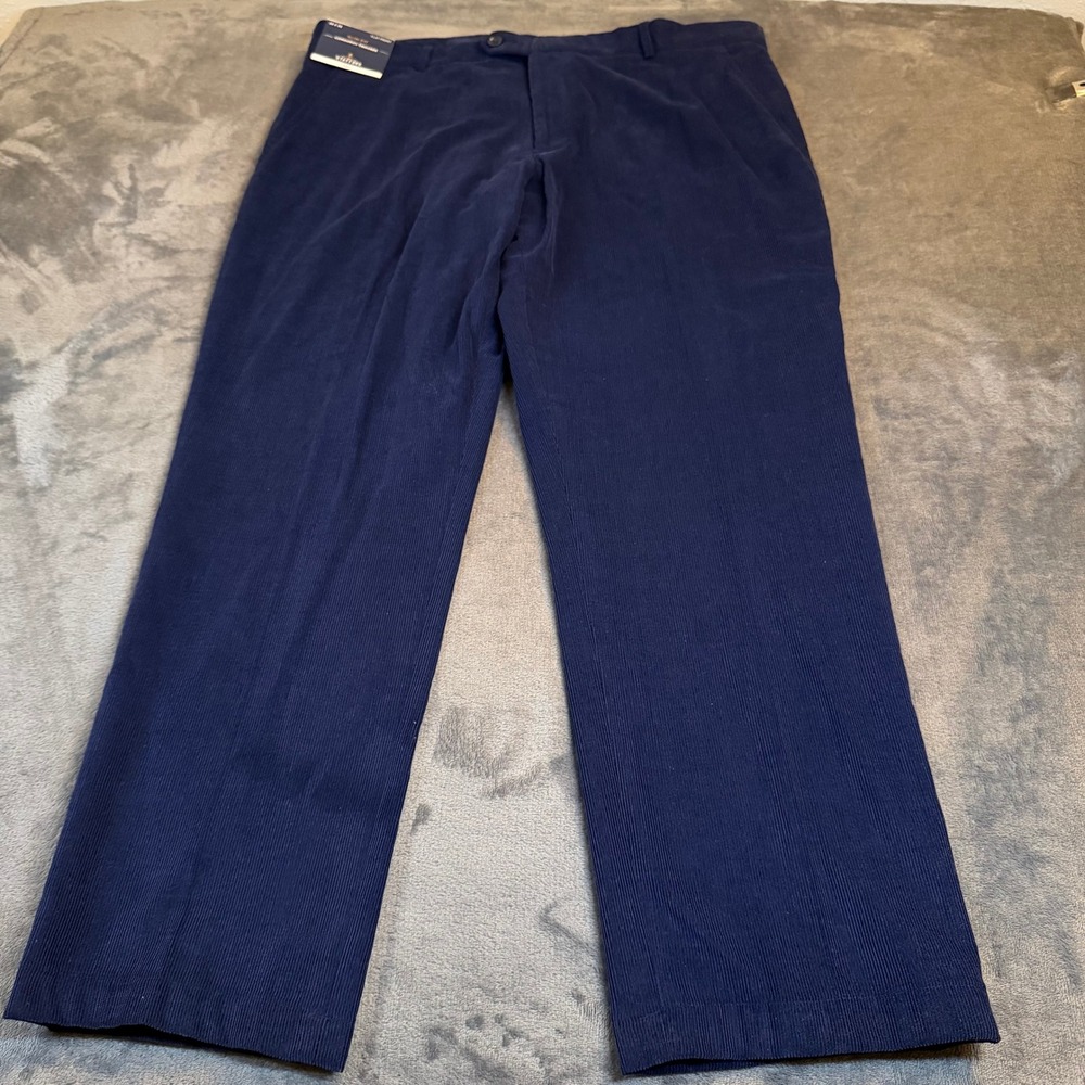 Stafford Slim Fit Corduroy Trousers Navy Blue Flat Front Pants Mens 38x29 NWT